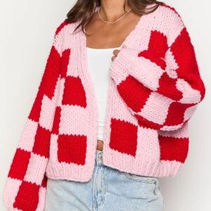 Envi Pink And Red Checkered Knit
Cardigan